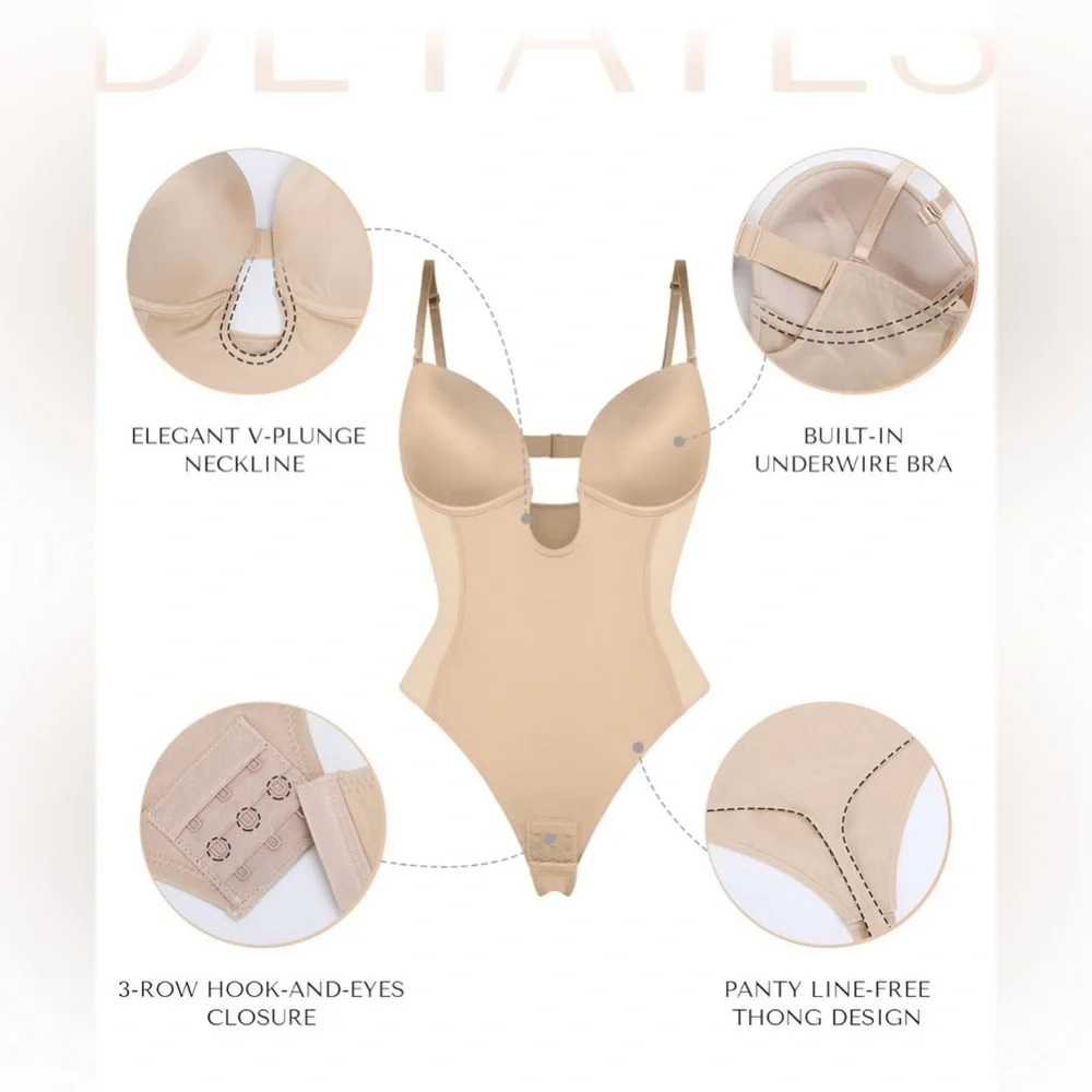 SHAPELLX strapless shapewear bodysuit U plunge corset backless tummy control